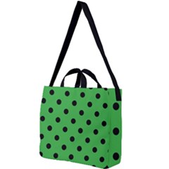 Large Black Polka Dots On Just Green - Square Shoulder Tote Bag by FashionLane