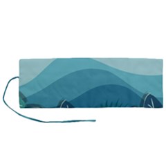 Illustration Of Palm Leaves Waves Mountain Hills Roll Up Canvas Pencil Holder (m) by HermanTelo