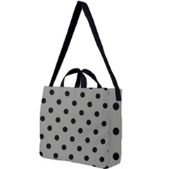Large Black Polka Dots On Trout Grey - Square Shoulder Tote Bag by FashionLane