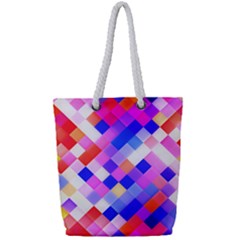 Squares Pattern Geometric Seamless Full Print Rope Handle Tote (small) by Dutashop