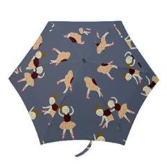 Cute  Pattern With  Dancing Ballerinas On The Blue Background Mini Folding Umbrellas by EvgeniiaBychkova