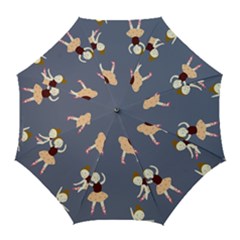 Cute  Pattern With  Dancing Ballerinas On The Blue Background Golf Umbrellas by EvgeniiaBychkova