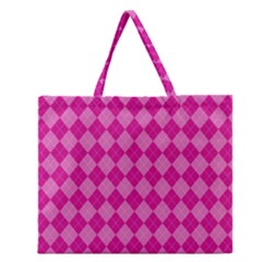 Pink Diamond Pattern Zipper Large Tote Bag by ArtsyWishy
