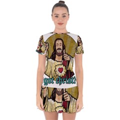 Buddy Christ Drop Hem Mini Chiffon Dress by Valentinaart