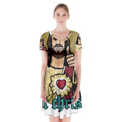 Buddy Christ Short Sleeve V-neck Flare Dress by Valentinaart