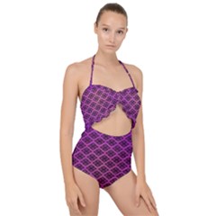 Pattern Texture Geometric Patterns Purple Scallop Top Cut Out Swimsuit by Dutashop