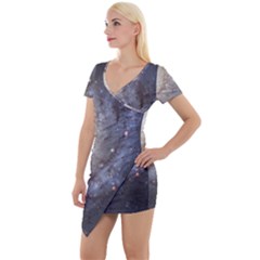 Spiral Galaxy Short Sleeve Asymmetric Mini Dress by ExtraGoodSauce