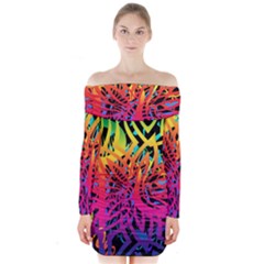 Abstract Jungle Long Sleeve Off Shoulder Dress by icarusismartdesigns