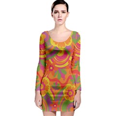 Geometric Floral Pattern Long Sleeve Bodycon Dress by designsbymallika
