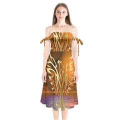 Pheonix Rising Shoulder Tie Bardot Midi Dress by icarusismartdesigns