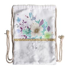 Minimal Gold Floral Marble Drawstring Bag (large) by gloriasanchez