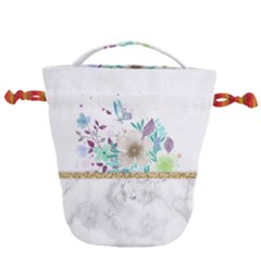 Minimal Gold Floral Marble Drawstring Bucket Bag by gloriasanchez