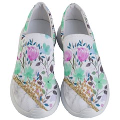 Minimal Green Gold Floral Marble A Women s Lightweight Slip Ons by gloriasanchez
