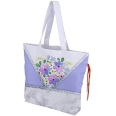 Minimal Purble Floral Marble A Drawstring Tote Bag by gloriasanchez