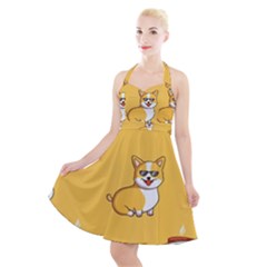 Corgi And Coffee Halter Party Swing Dress  by Bigfootshirtshop