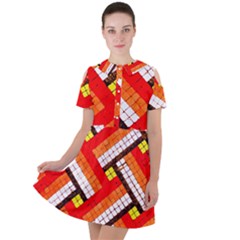 Pop Art Mosaic Short Sleeve Shoulder Cut Out Dress  by essentialimage365