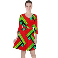 Pop Art Mosaic Quarter Sleeve Ruffle Waist Dress by essentialimage365