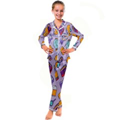 Back To School And Schools Out Kids Pattern Kid s Satin Long Sleeve Pajamas Set by DinzDas