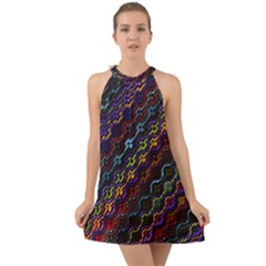 Dark Multicolored Mosaic Pattern Halter Tie Back Chiffon Dress by dflcprintsclothing