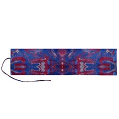 Red Blue Repeats Roll Up Canvas Pencil Holder (l) by kaleidomarblingart