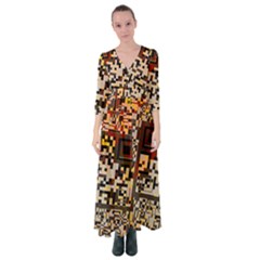 Root Humanity Bar And Qr Code Flash Orange And Purple Button Up Maxi Dress by WetdryvacsLair