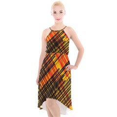 Root Humanity Orange Yellow And Black High-low Halter Chiffon Dress  by WetdryvacsLair