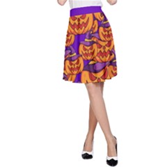 Purple And Orange Pumpkins, Crazy Halloween Pattern, Jack O  Lantern A-line Skirt by Casemiro