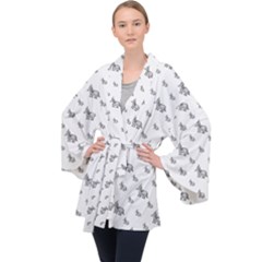 Grey Unicorn Sketchy Style Motif Drawing Pattern Long Sleeve Velvet Kimono  by dflcprintsclothing