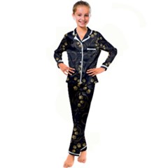 Floral Folk Damask Pattern Fantasy Flowers Floral Geometric Fantasy Kid s Satin Long Sleeve Pajamas Set by Eskimos