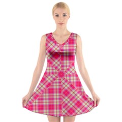 Pink Tartan-10 V-neck Sleeveless Dress by tartantotartanspink