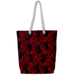 Halloween Goth Cat Pattern In Blood Red Full Print Rope Handle Tote (small) by NerdySparkleGoth