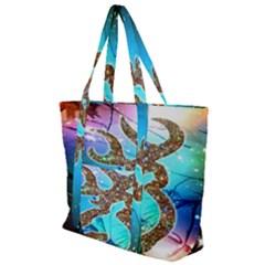 Browning Deer Glitter Galaxy Zip Up Canvas Bag by artworkshop