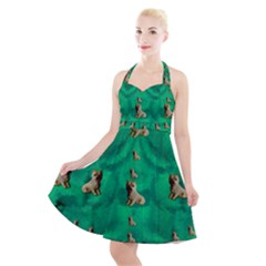 Happy Small Dogs In Calm In The Big Blooming Forest Halter Party Swing Dress  by pepitasart