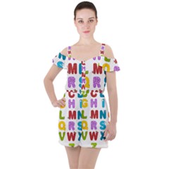 Vectors Alphabet Eyes Letters Funny Ruffle Cut Out Chiffon Playsuit by Sapixe