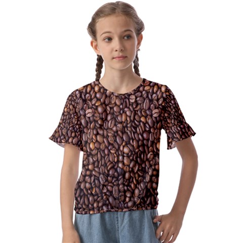 Coffee Beans Food Texture Kids  Cuff Sleeve Scrunch Bottom Tee by artworkshop