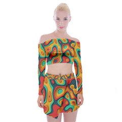 Paper Cut Abstract Pattern Off Shoulder Top With Mini Skirt Set by Amaryn4rt