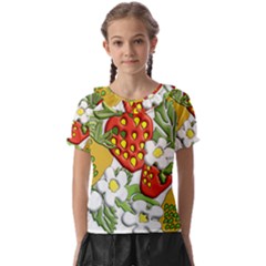 Strawberries Berry Strawberry Leaves Kids  Frill Chiffon Blouse by Wegoenart