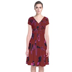 Doodles Maroon Short Sleeve Front Wrap Dress by nateshop