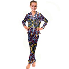 Kaleidoscope Mandala Colorful Kid s Satin Long Sleeve Pajamas Set by Wegoenart