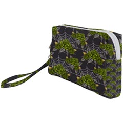 Halloween - Green Roses On Spider Web  Wristlet Pouch Bag (small) by ConteMonfrey