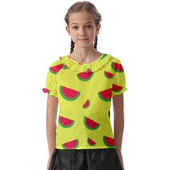 Watermelon Pattern Wallpaper Kids  Frill Chiffon Blouse by Wegoenart