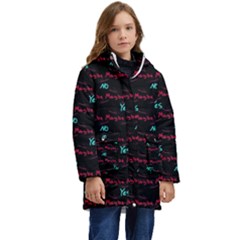 Doodle Lettering Background Kid s Hooded Longline Puffer Jacket by Ravend