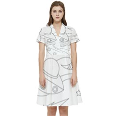 Starships Silhouettes - Space Elements Short Sleeve Waist Detail Dress by ConteMonfrey