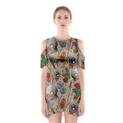 Tattoo Pattern Shoulder Cutout One Piece Dress by Wegoenart