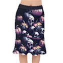 Halloween party skulls, Demonic pumpkins pattern Short Mermaid Skirt View1