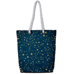 Star Golden Pattern Christmas Design White Gold Full Print Rope Handle Tote (small) by Ravend