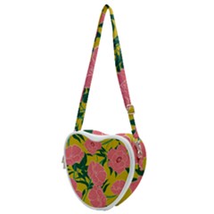 Pink Flower Seamless Pattern Heart Shoulder Bag by Pakemis