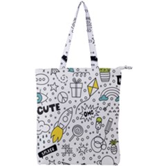 Set Cute Colorful Doodle Hand Drawing Double Zip Up Tote Bag by Pakemis