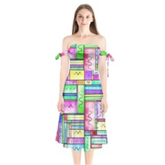 Colorful Pattern Shoulder Tie Bardot Midi Dress by gasi