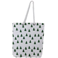 Green Christmas Trees White Full Print Rope Handle Tote (large) by TetiBright